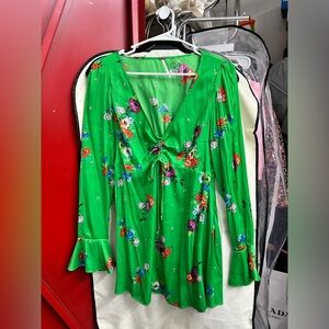 Free People silky Green Floral V-Neck Women's mini dress